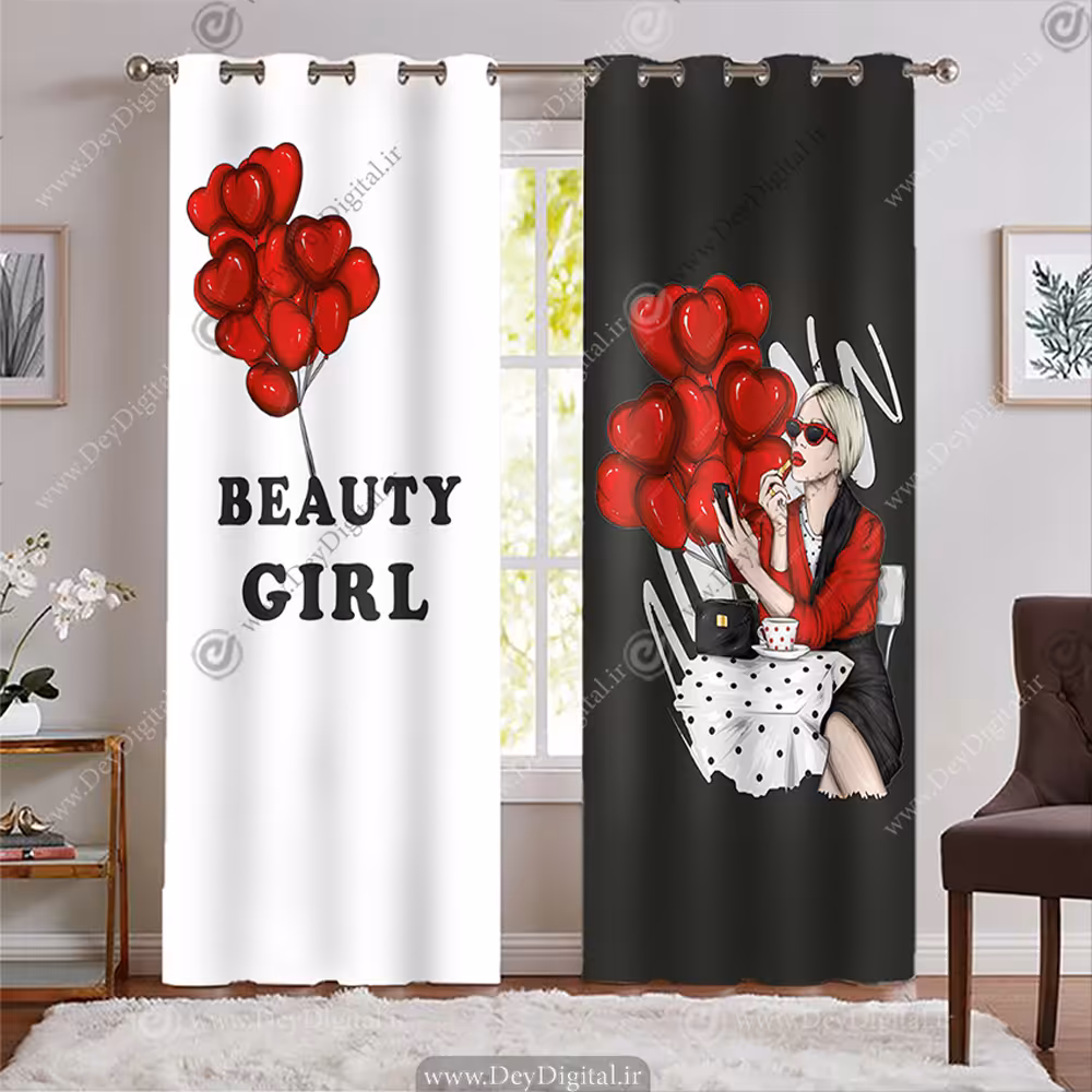 پرده طرح اسپرت دخترانه با زمینه سفید و مشکی WA-2457