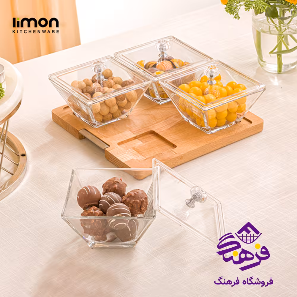 اردو لیمون شیشه ای مربع پایه چوبی 4خانه