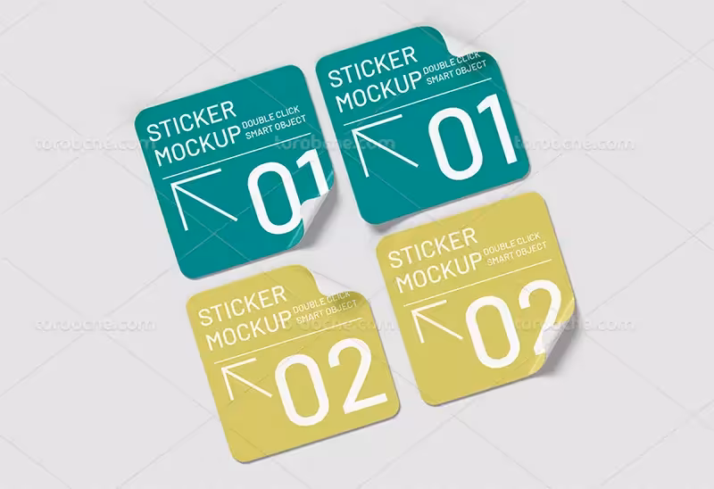 موکاپ لایه باز استیکر مربعی | گرافیک با طعم تربچه