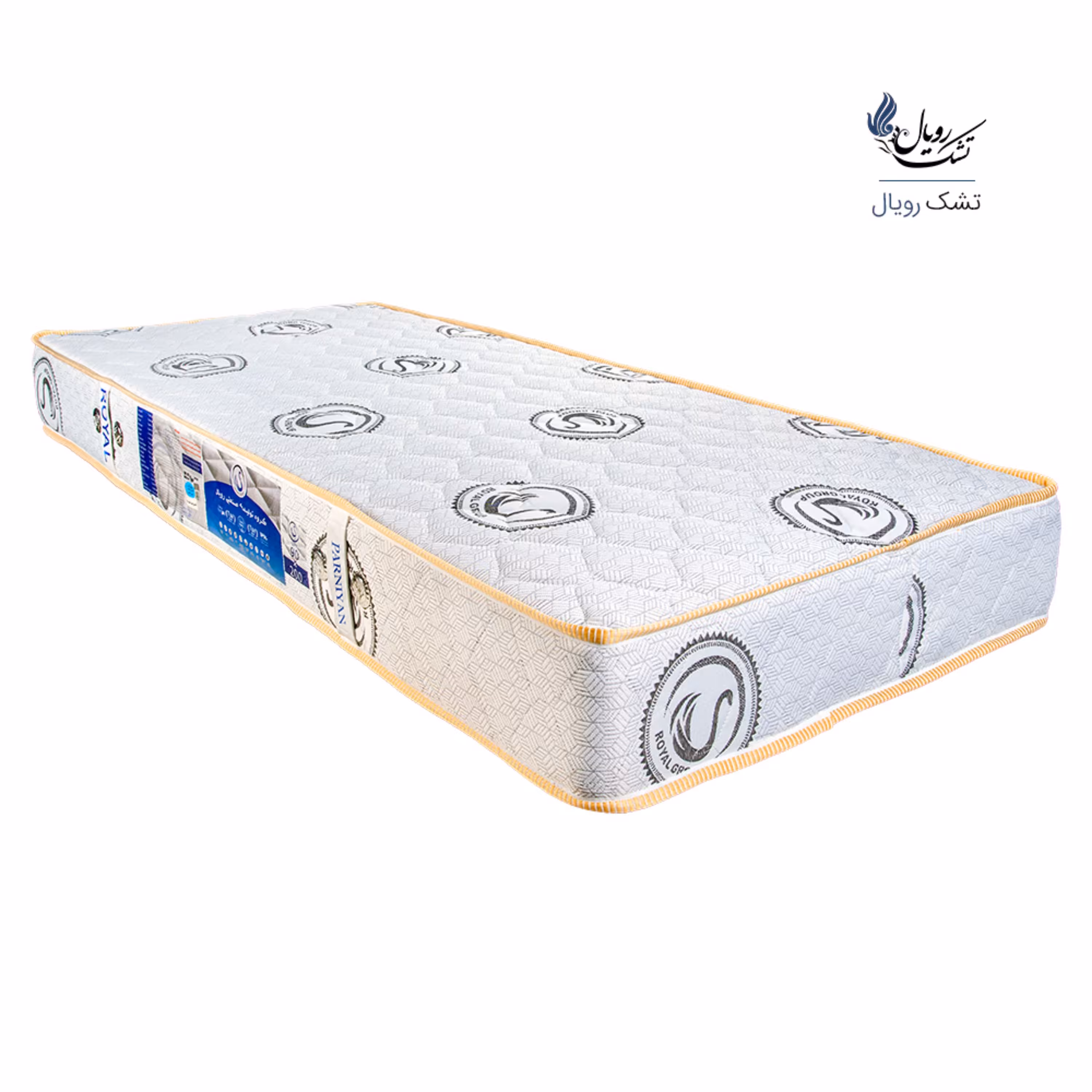 تشک طبی فنری رویال مدل پرنیان تک نفره سایز 200 در 90 سانتی متر طرح قو