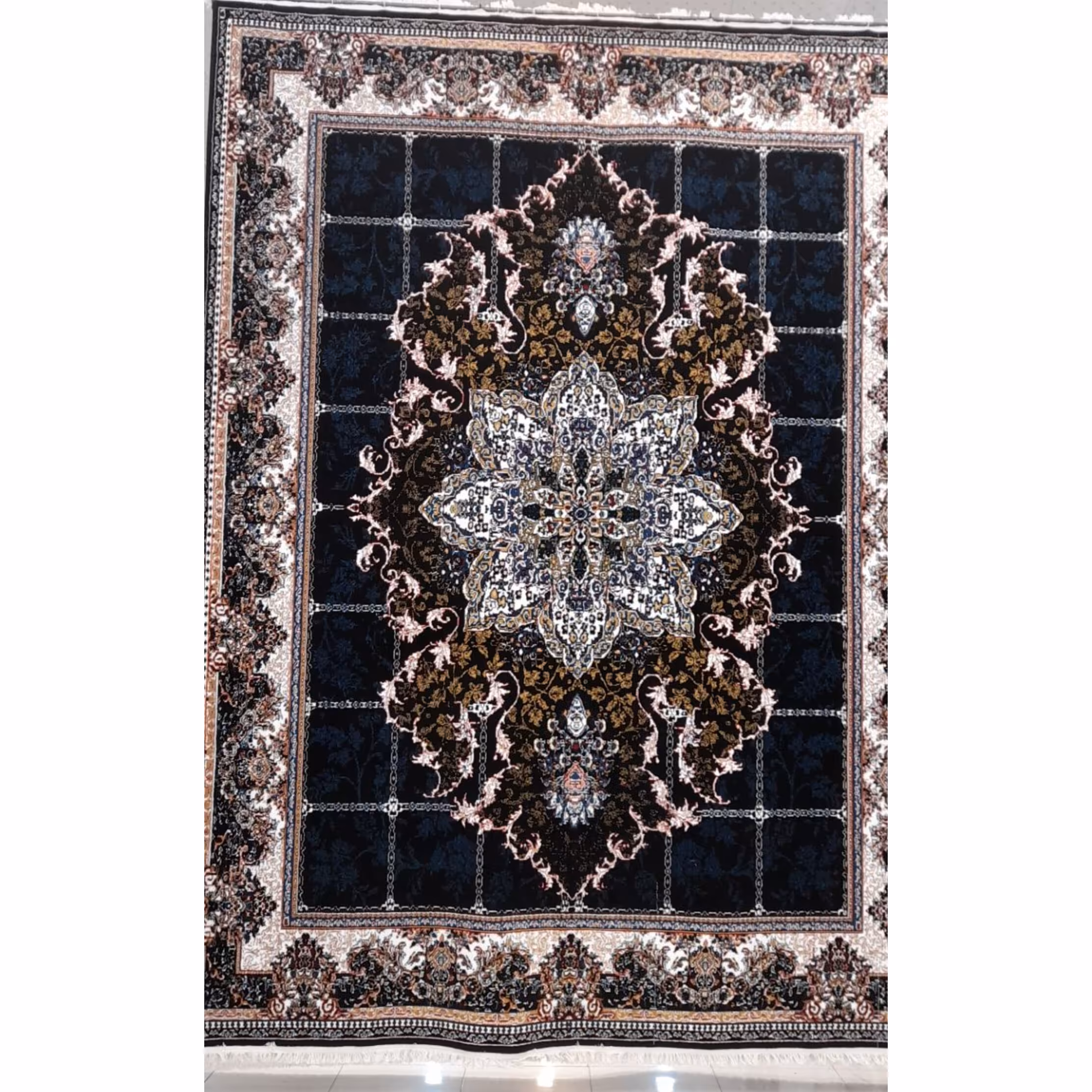 فرش هیوا سرمه ای12متری500شانه تراکم 2200 7رنگ سنگین وزن جنس نخ بی سی اف رنگ ثابت بدون پرزدهی کیفیت عالی