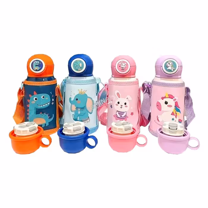 فلاسک استیل 500 میل دو کاره کاور دار طرح حیوانات هپی Happy