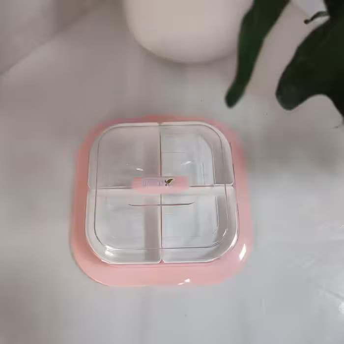 ظرف فریزری 4تکه اردوخوری دربدار  محصول تاپکو شفاف مثل شیشه سبکتر از شیشه مقاوم