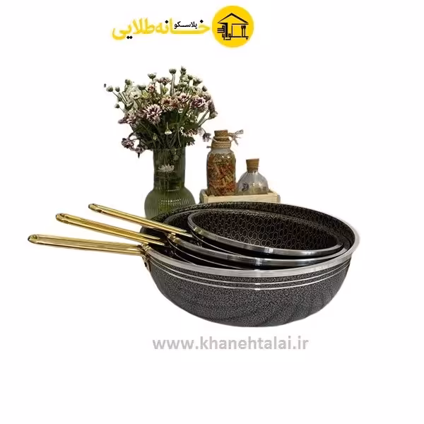 تابه طرح چدن تک دسته زنبوری دسته طلایی