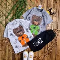 ست اقتصادی تیشرت شلوارک ملانژ خرس