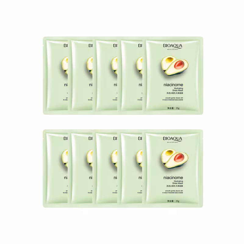 ماسک صورت بایو آکوا مدل آووکادو وزن 25 گرم مجموعه 10 عددی