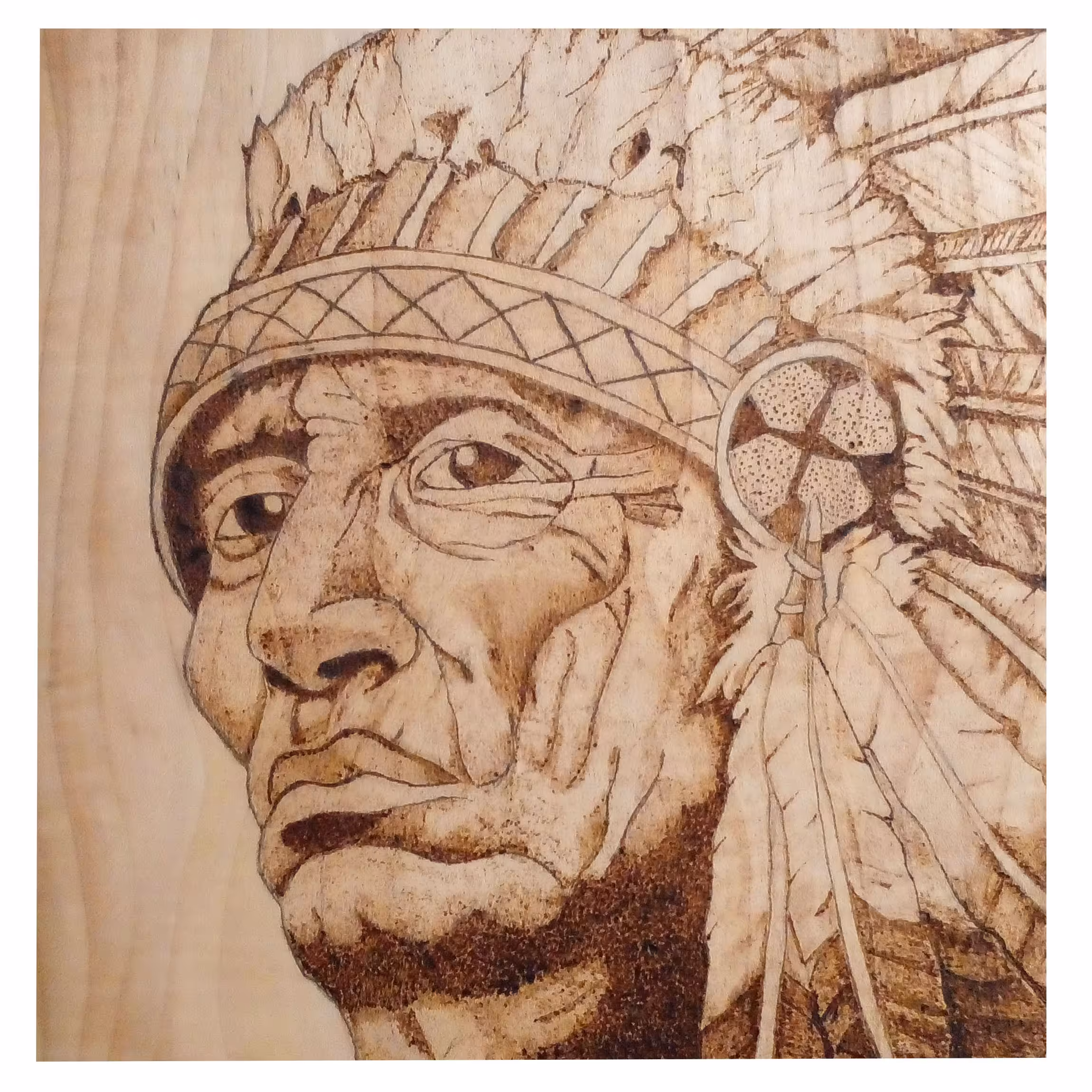 تابلو چوب سوخته نگاری طرح سرخپوست سایز 19در19 سانتیمتر
