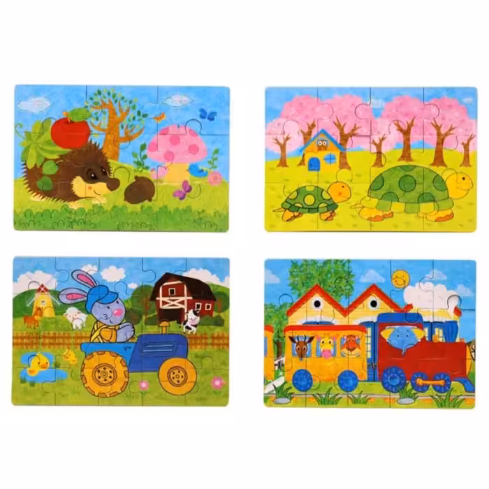 پازل چوبی حیوانات و وسایل نقلیه با قوطی فلزی مدل XHN0103

