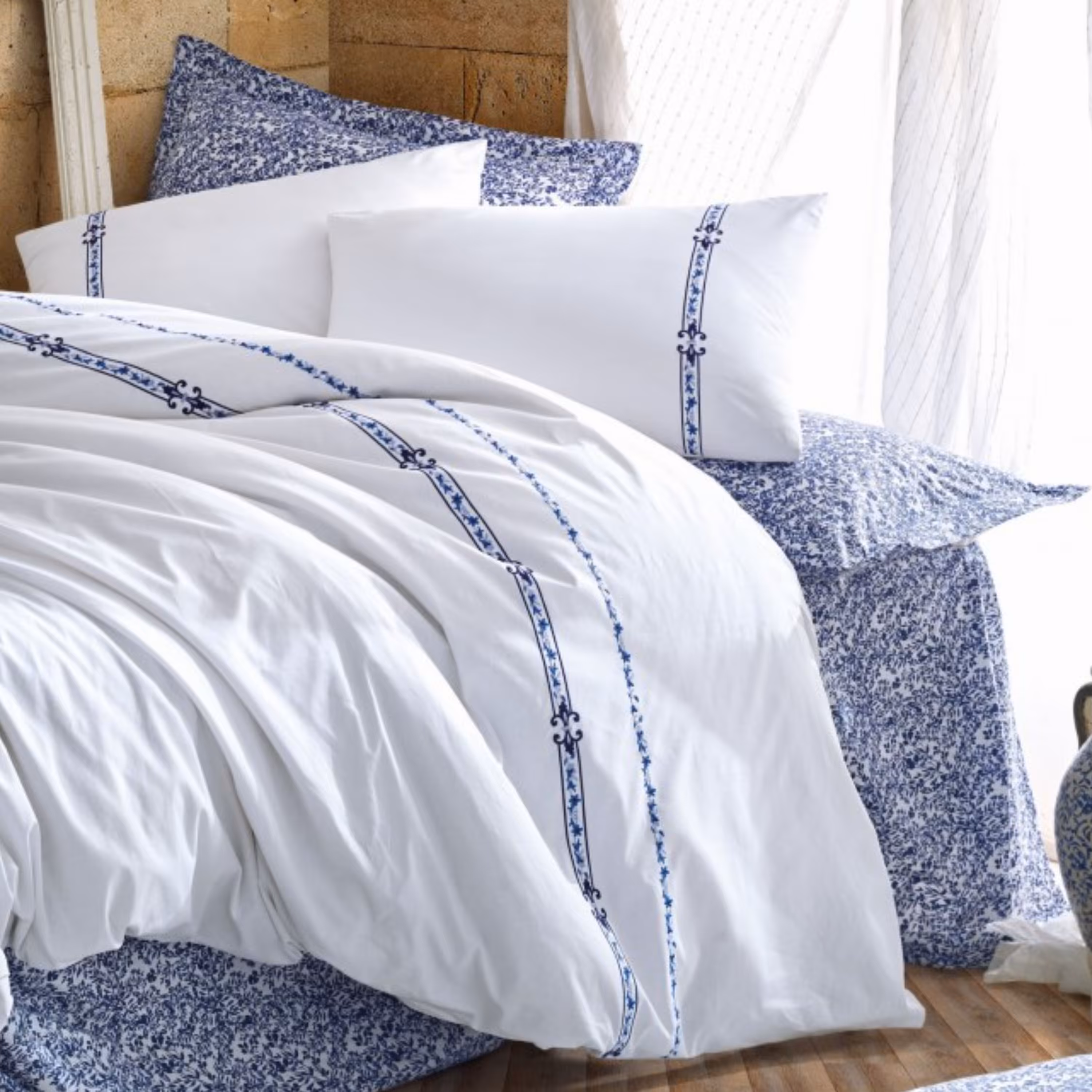 ست ملحفه کاتن باکس مدل Majestic Delmor  Lacivert  دو نفره 6 تکه