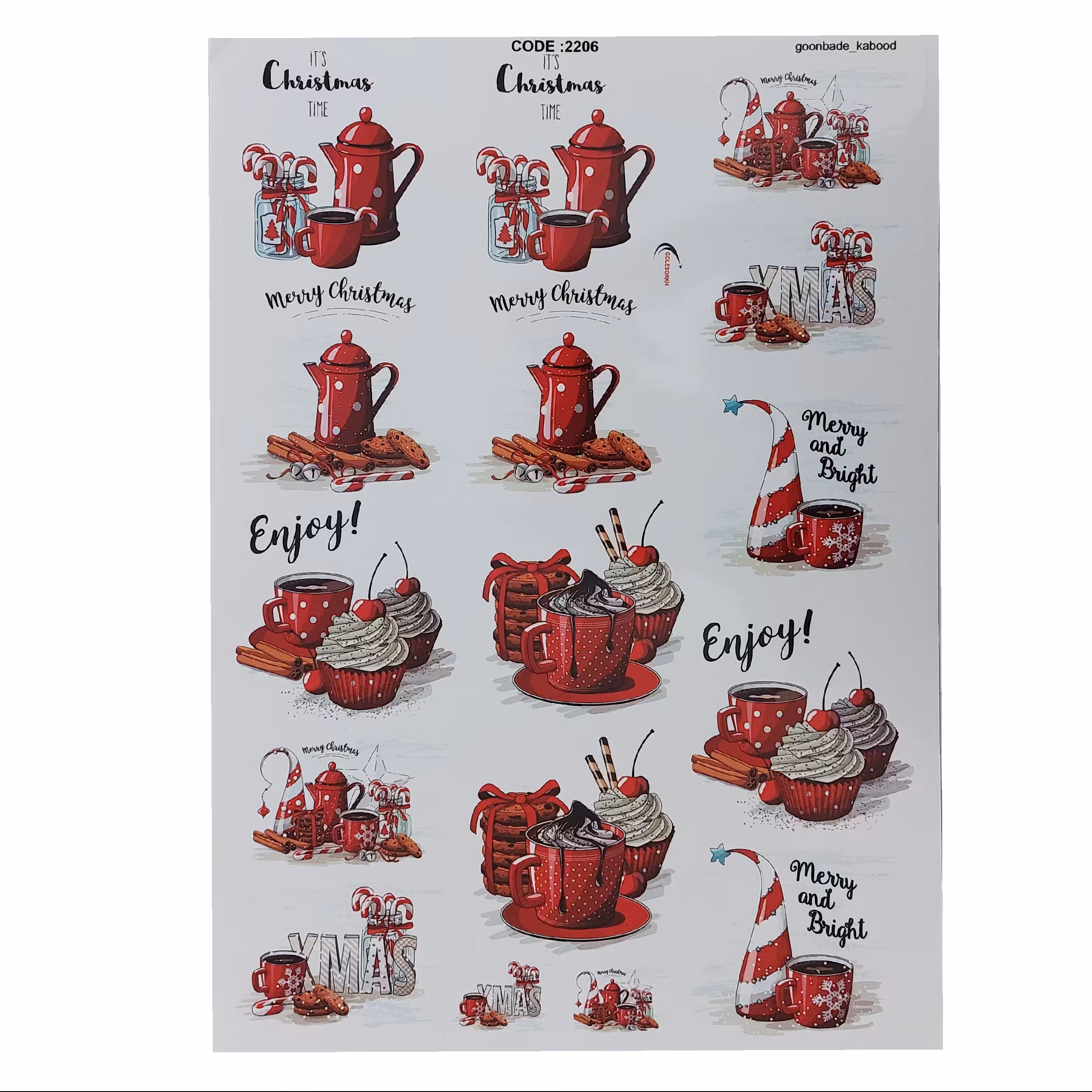 ترنسفر مدل قوری و کاپ کیک ابعاد 30در 40 سانتی متر