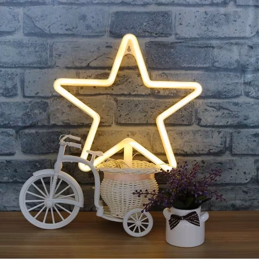 چراغ خواب مدل تابلو نئون طرح ستاره رنگ زرد