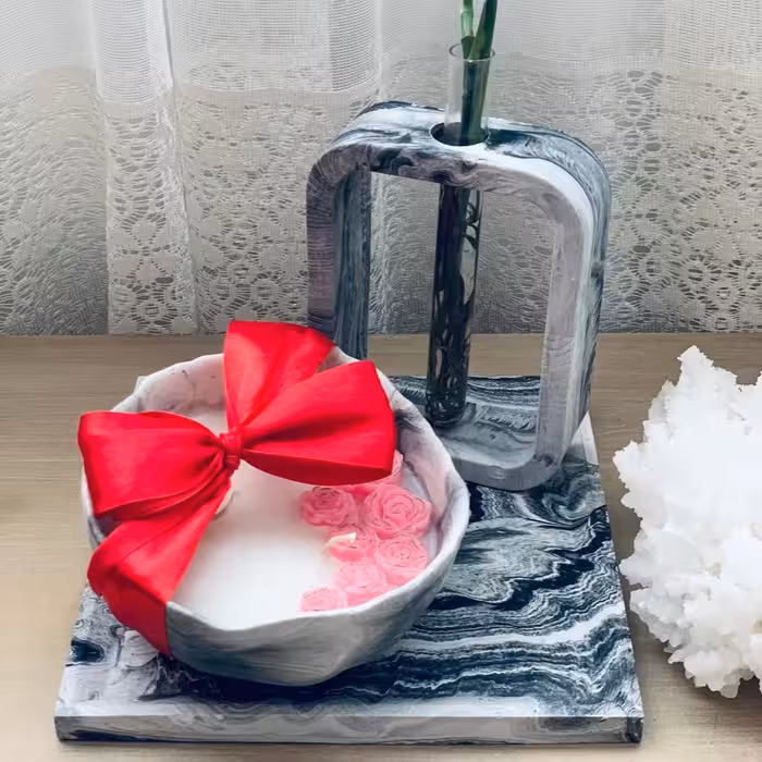 شمع بتنی کاسه ای گلدار