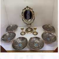 هفت سین برنجی هفتسین اینه وشمعدان برنجی اجیل خوری بستنی خوری