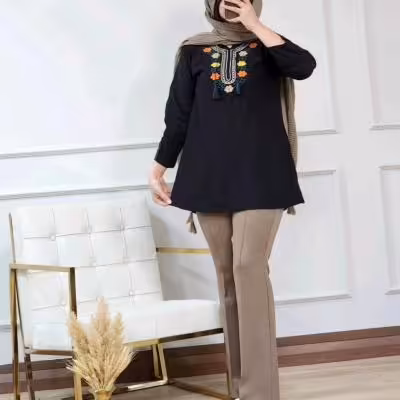 مانتو گلدوزی زنانه مدل نورا جنس شانتون اعلا