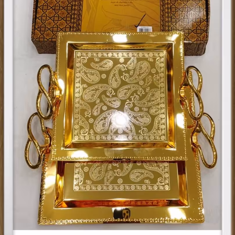 سینی 2 عددی رومانتیک هوم رنگ طلایی دور توپی