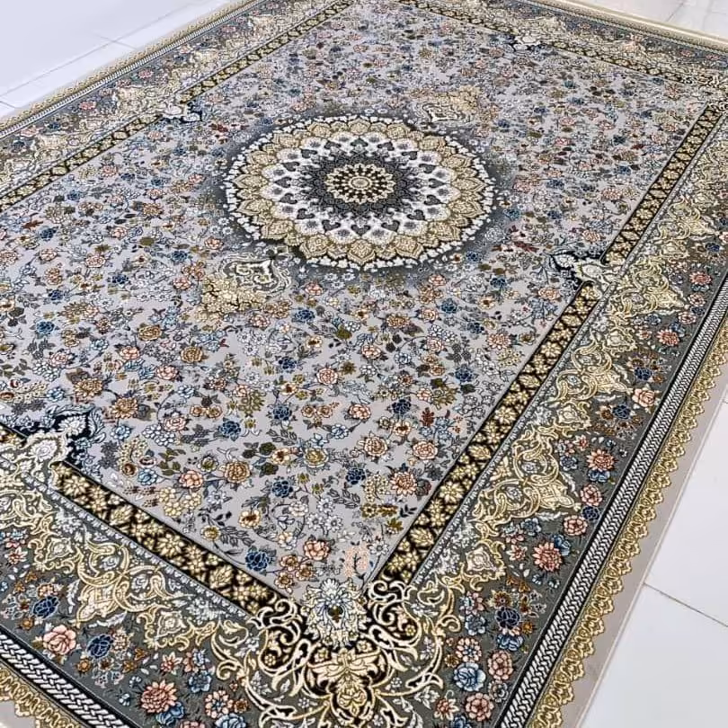 فرش ماشینی12متری گل برجسته تراکم3000طرح نگارسیلور