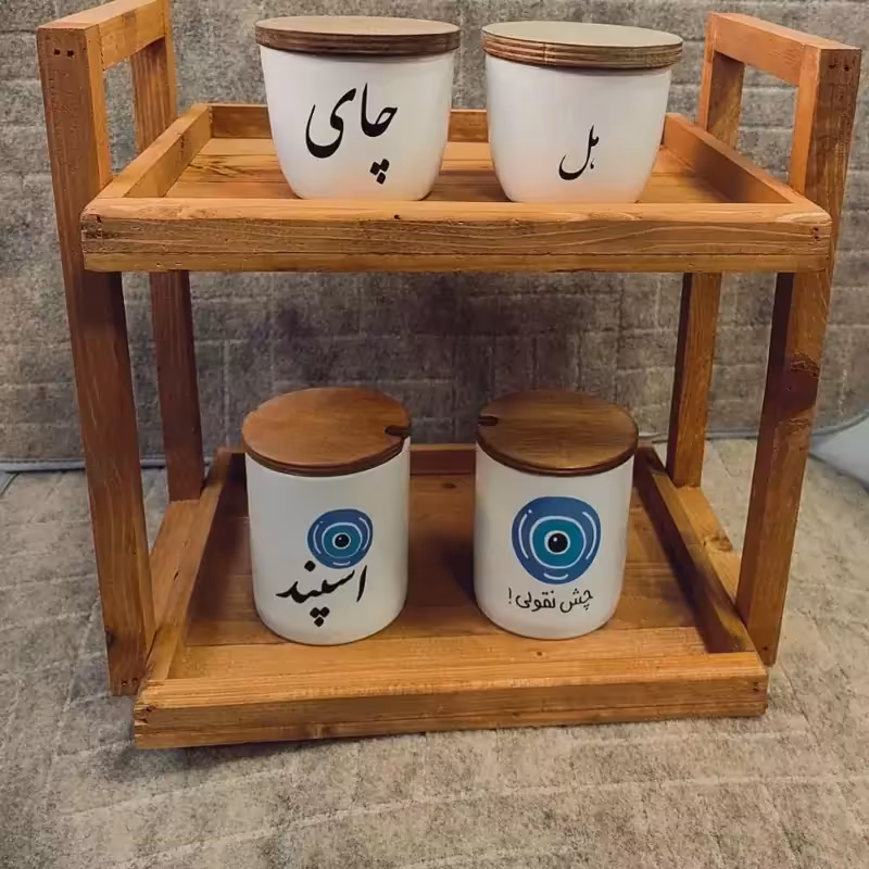 استند دوطبقه تمام چوب دسته بغل