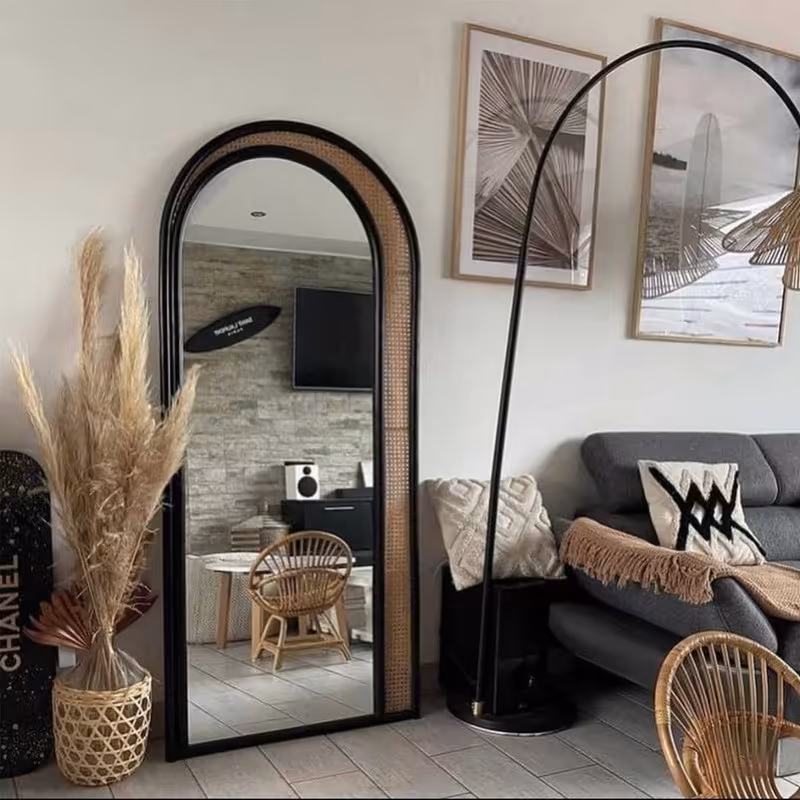 آینه قدی چوبی الف طرح ماندگار حصیری 90-W-180