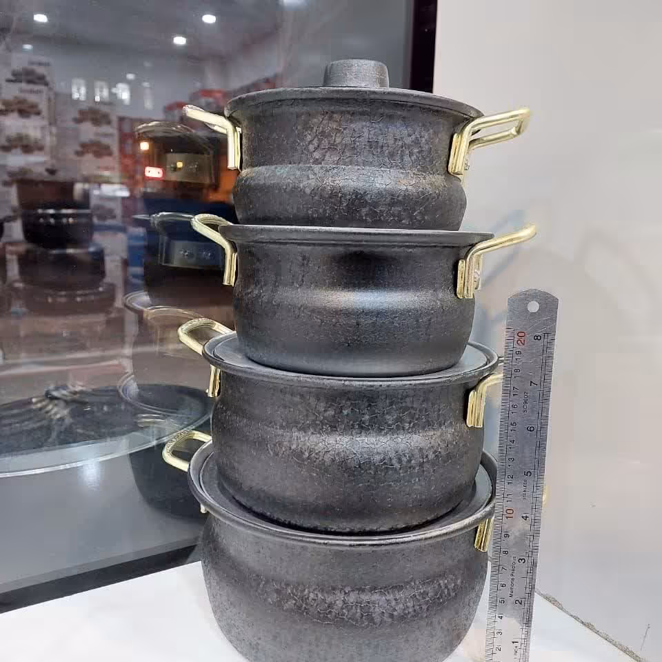 سرویس 8 پارچه قابلمه روحی دسته طلایی ضخیم