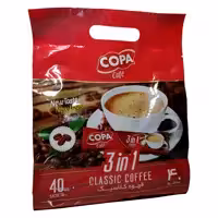 قهوه کلاسیک کوپا بسته 40 تایی. هر بسته حاوی 40 ساشه 18 گرمی پودر قهوه فوری با طعم قهوه کلاسیک می باشد. ارسال رایگان است.