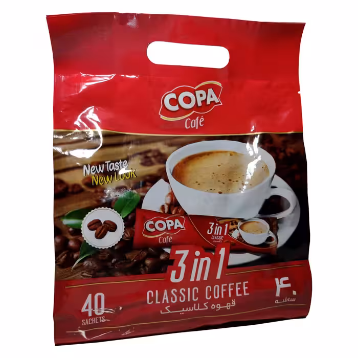 قهوه کلاسیک کوپا بسته 40 تایی. هر بسته حاوی 40 ساشه 18 گرمی پودر قهوه فوری با طعم قهوه کلاسیک می باشد. ارسال رایگان است.