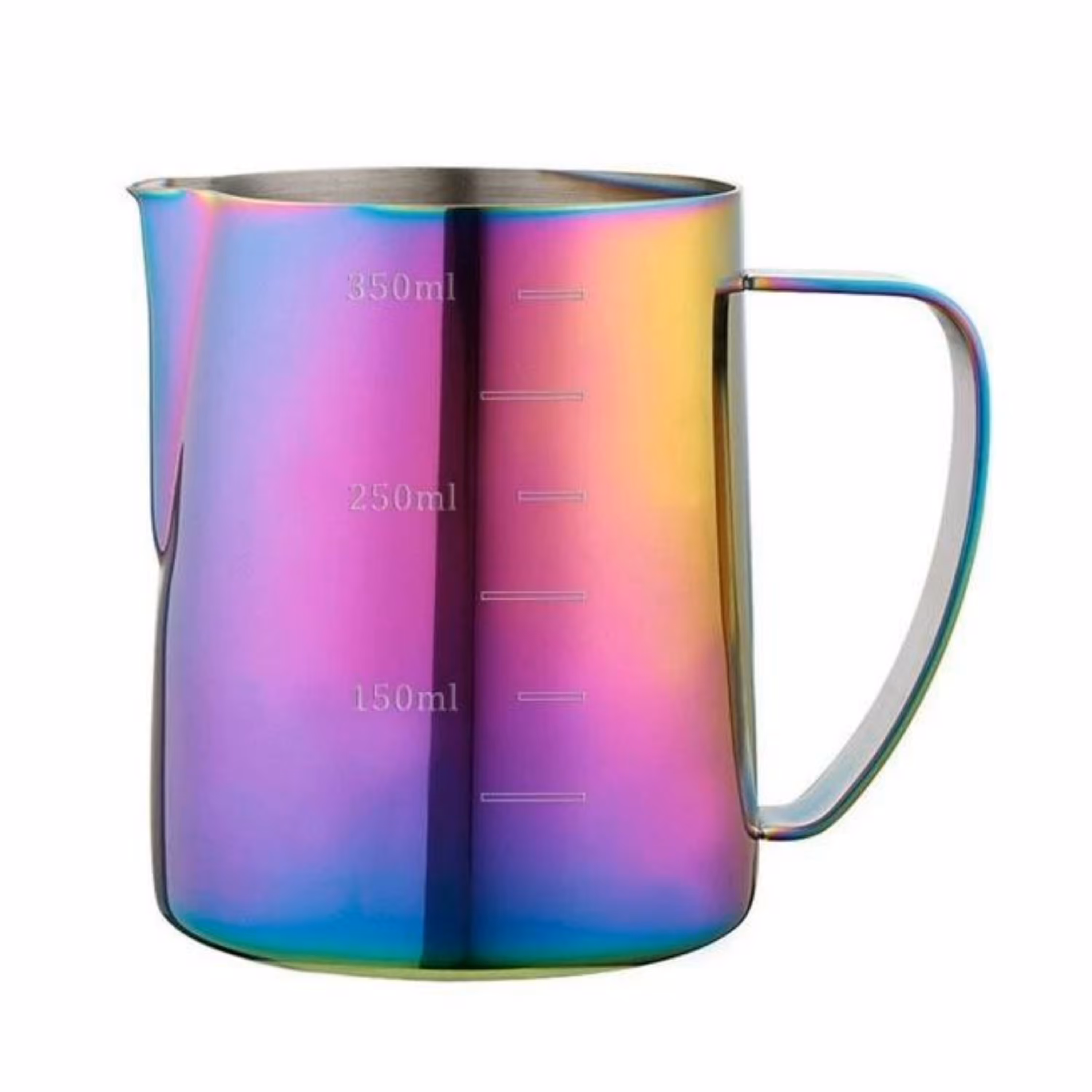 پیچر مدرج هفت رنگ استیل ظرفیت 350 میلی مناسب دستگاه اسپرسوساز