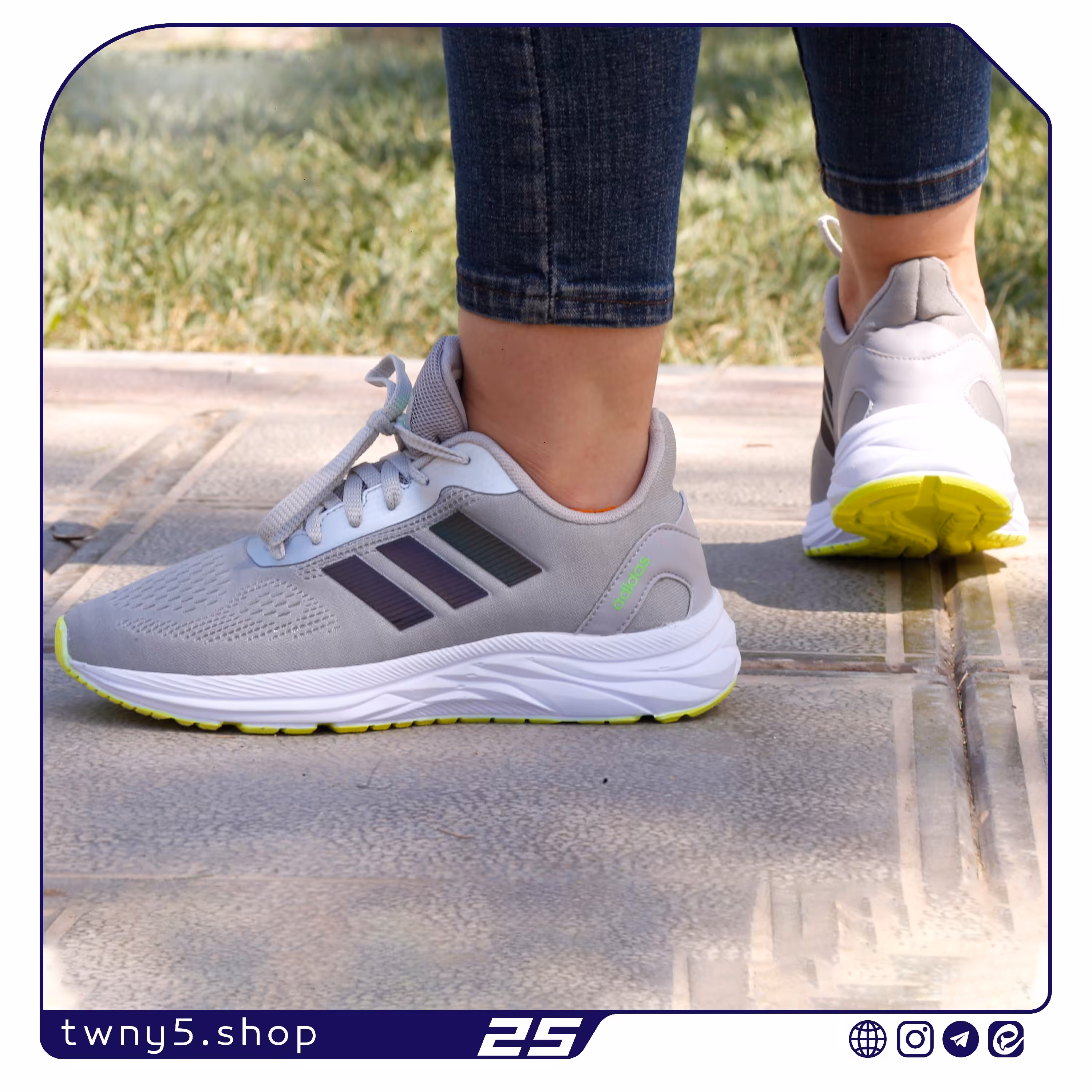 کتونی زنانه مدل فالکن رنگ طوسی زیره سبز سایزبندی 37 الی 40 