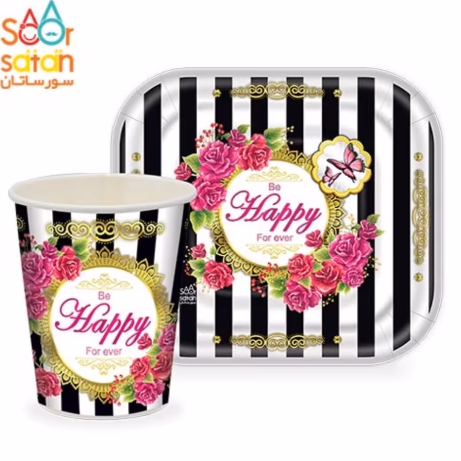 بشقاب و لیوان 10 عددی تم تولد گل رز (10 عدد بشقاب 10عدد لیوان)