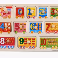 پازل چوبی جاگذاری دکمه ای مدل قطار اعداد