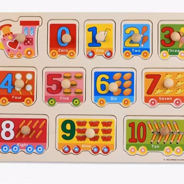 پازل چوبی جاگذاری دکمه ای مدل قطار اعداد