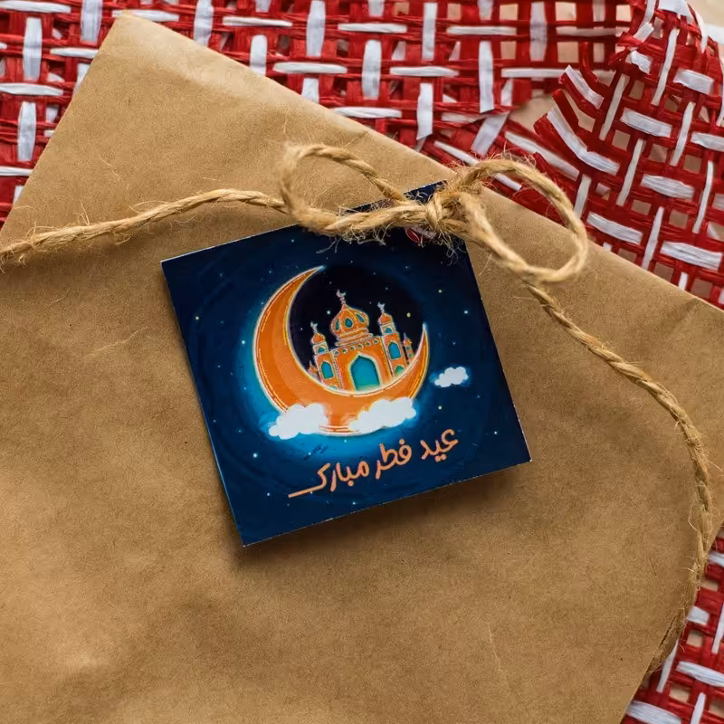 تگ و آویز عید فطر در ابعاد 5 در 5 سانتی متر مدل ماه و مسجد 80 عددی