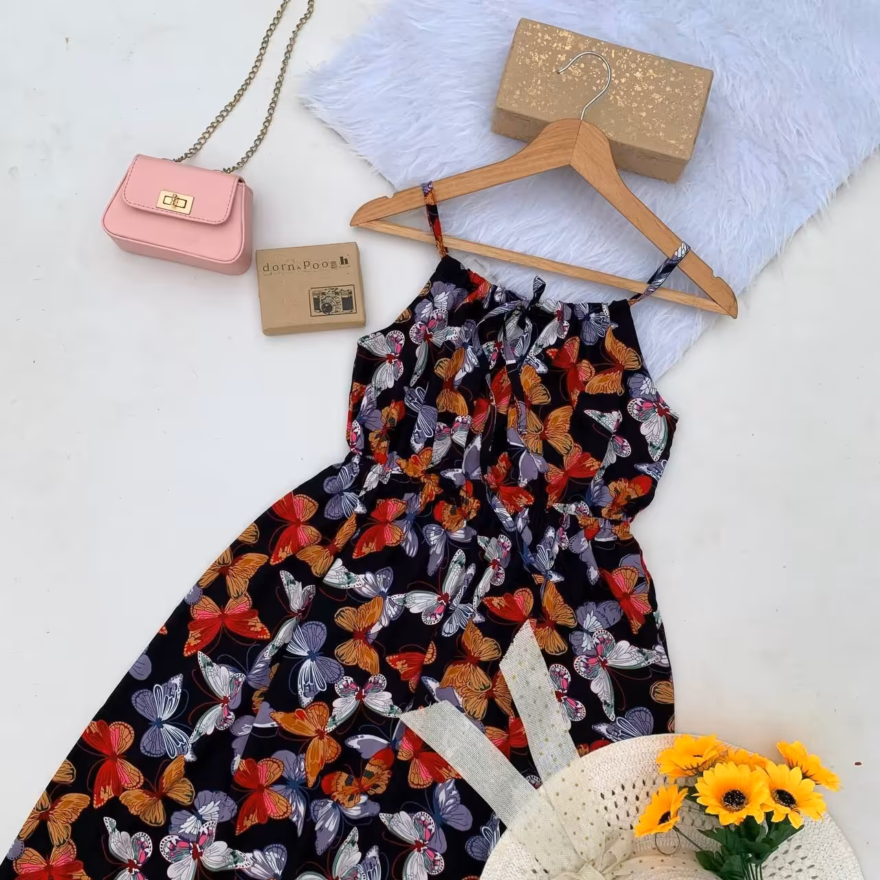 پیراهن ساحلی کوتاه زنانه مدل بندی نخی خارجی