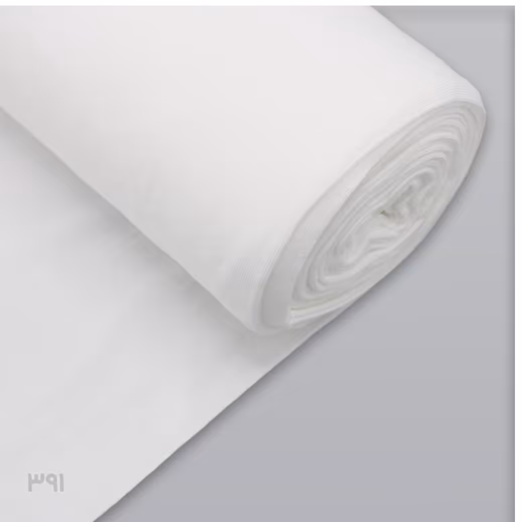 کشبافت نسبتاً نازک برنگ سفید دولایه عرض یک متر نرم ولطیف جهت مصارف مختلف خیاطی