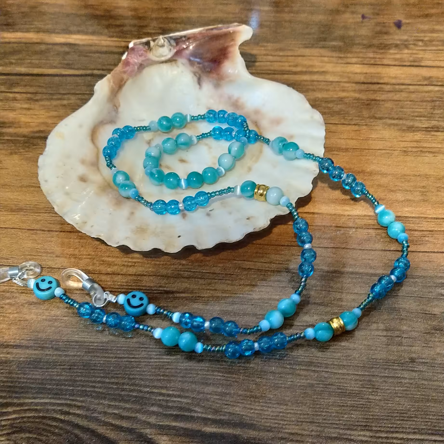 بند عینک مرواریدی آبی 