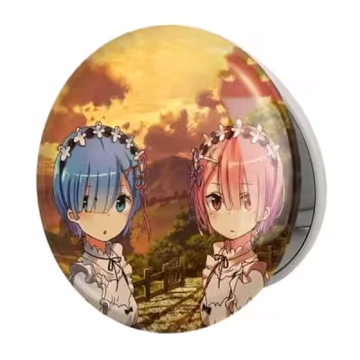 آینه جیبی خندالو طرح رم و رام انیمه ری زیرو ReZero مدل تاشو کد 12836