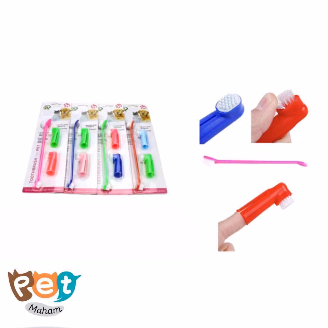 مسواک سگ و گربه مدل مسواک بلند کوچک و بزرگ و مسواک انگشتی ست مسواک