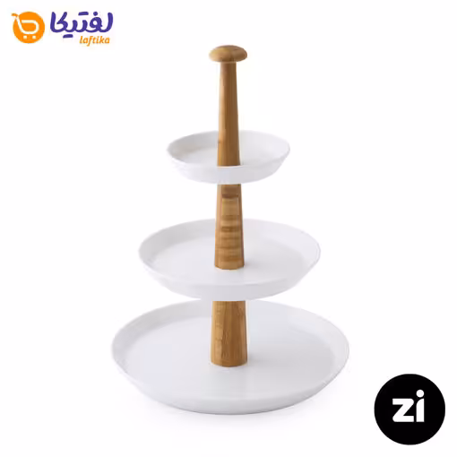 ظرف پذیرایی سه طبقه چینی زرین Zi سفید با پایه چوبی