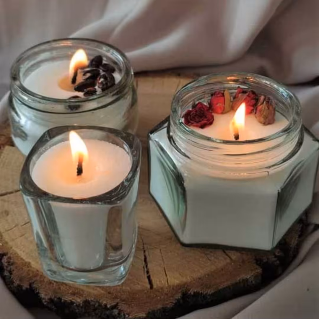 ست سه عددی شمع شیشه ای بسیار جذاب و ساده با رایحه قهوه 