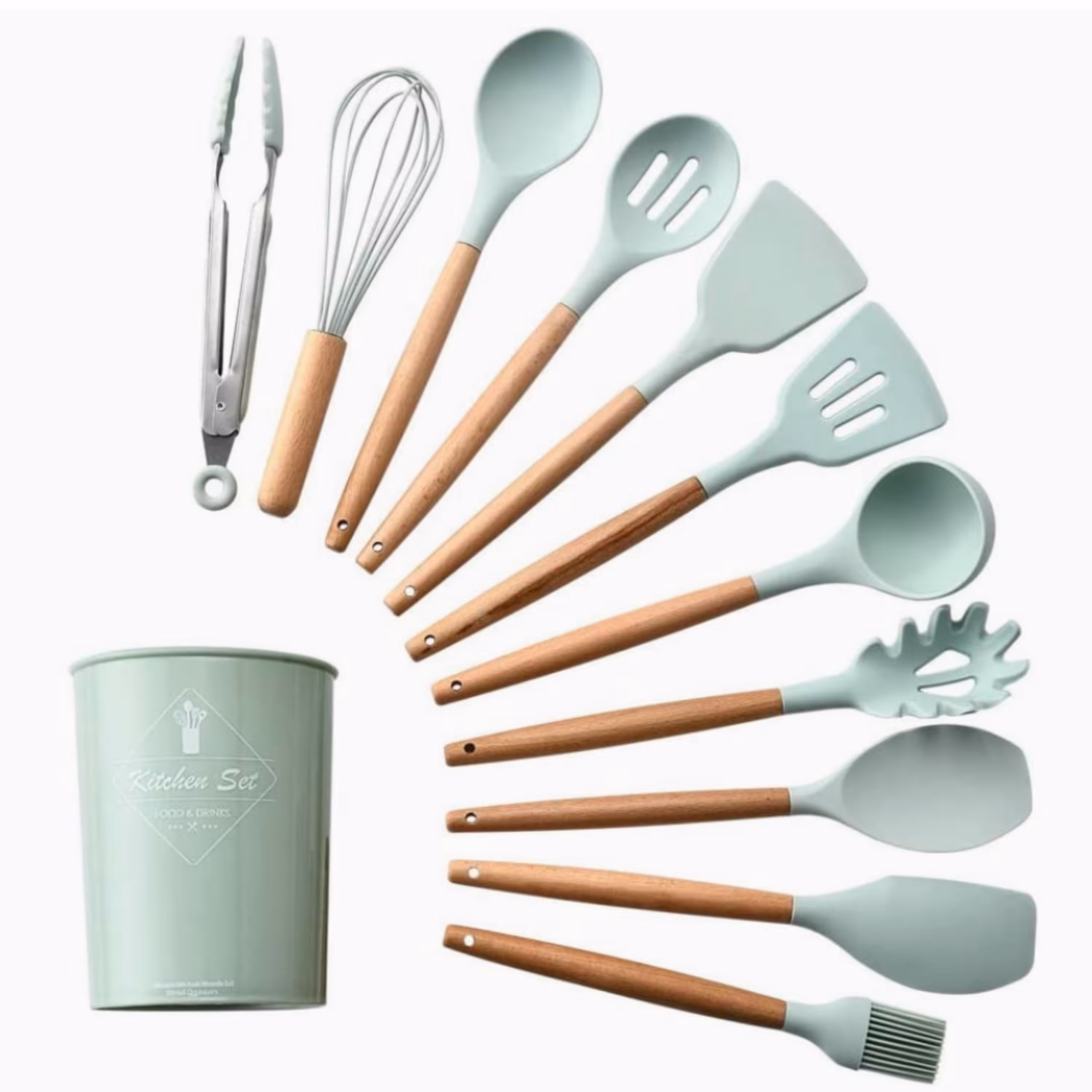 ست انواع قاشق های سیلیکونی اورجینال آشپزی 11 عددی به همراه ظرف نگهدارنده 