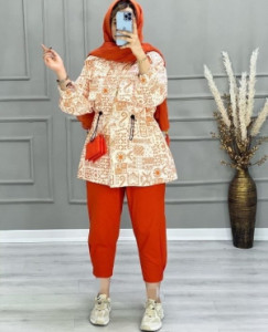 مانتو اسپرت زنانه لنین 200205 مدل کمرگت دارجلوبسته