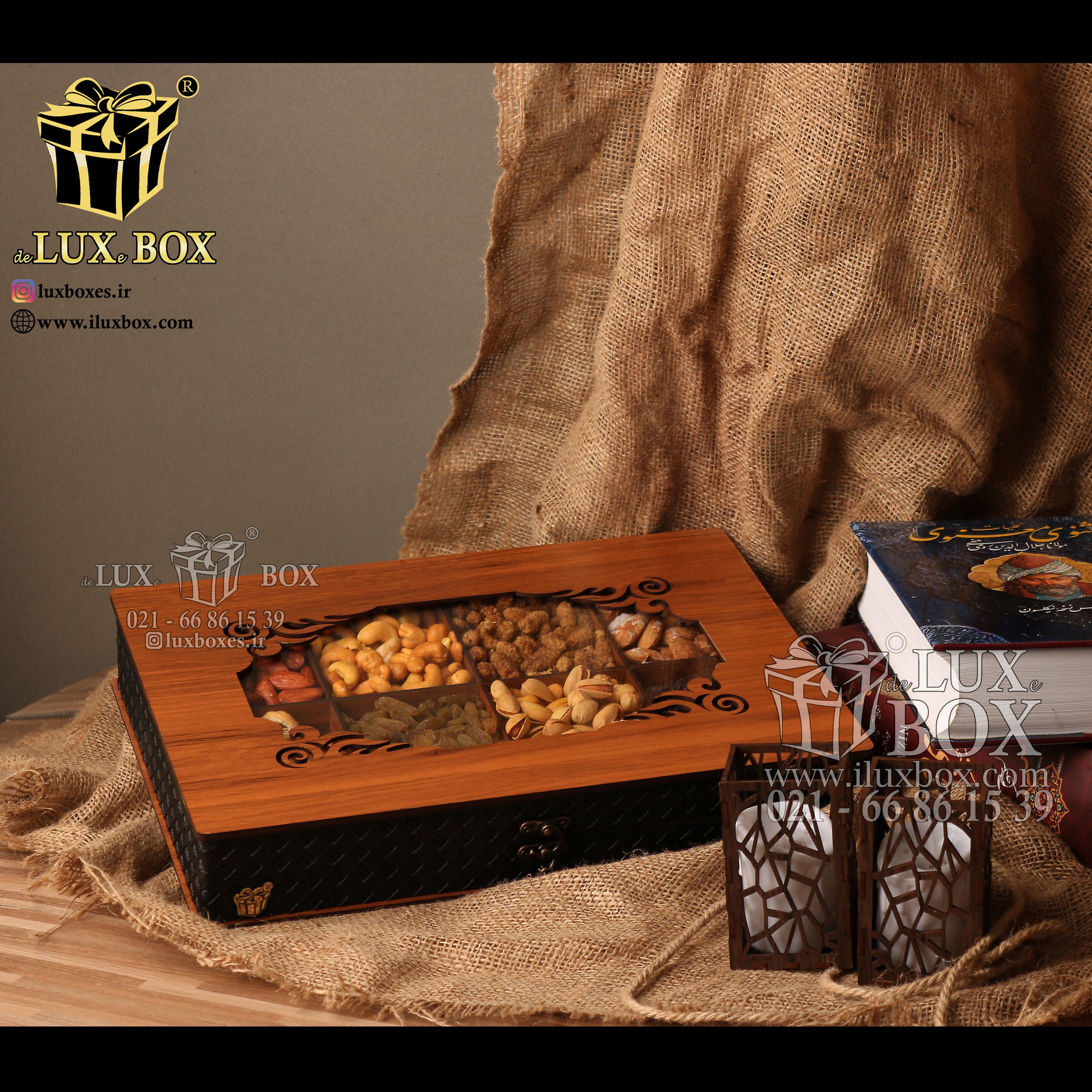 جعبه آجیل و خشکبار جعبه پذیرایی جعبه چوبی مدل چرم کد LB045