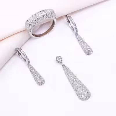 نیم ست نقره شیک آویز بلند و کشیده زنانه کد 16198