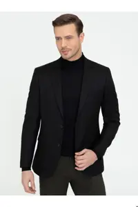 کت مشکی مردانه ژاکت پشمی اسکینی سیاه اورجینال کاشارل Cacharel