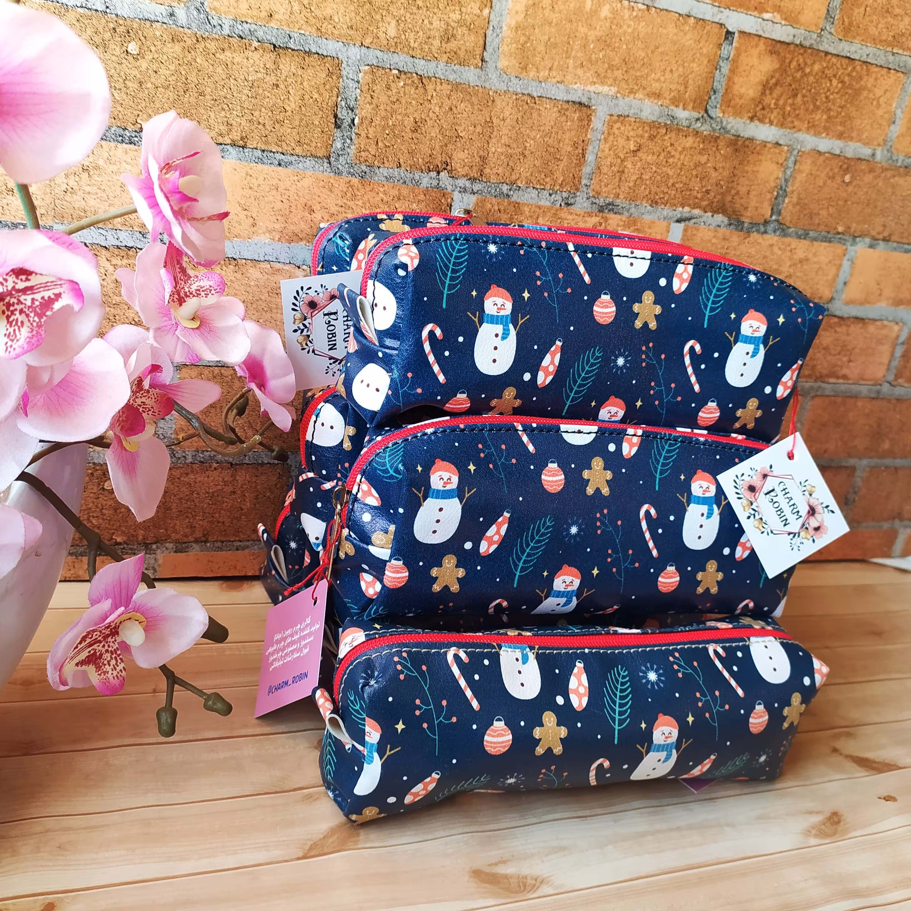 جامدادی تک زیپ  فانتزی  چرم  طرح   آدم برفی