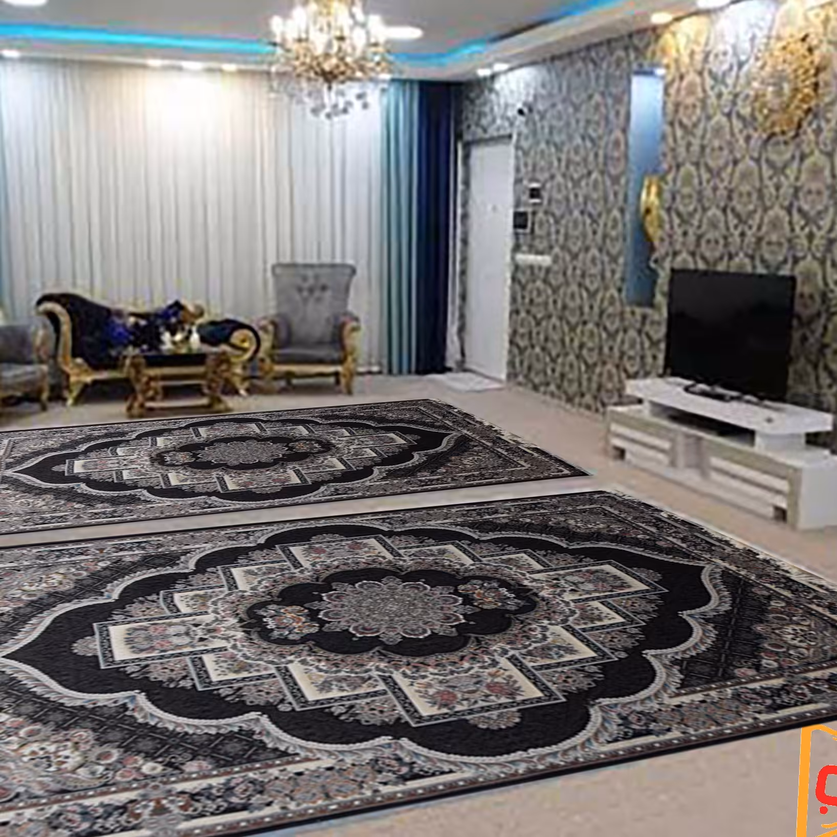 فرش ماشینی طرح ناردون رنگ سرمه ای تیره 6متری700شانه تراکم2100