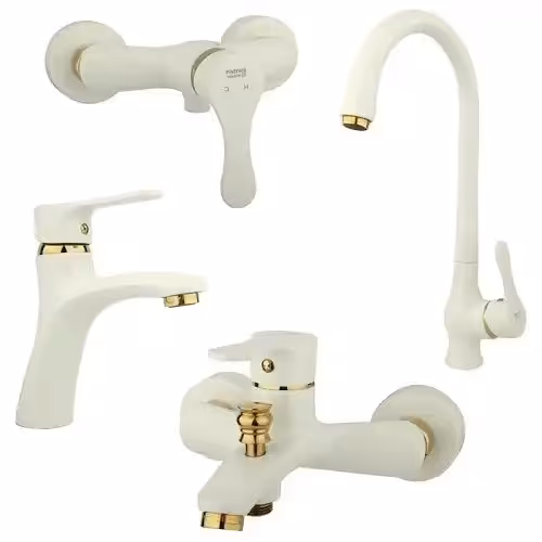 ست 4 تیکه شیرآلات صدف سفید  طلایی   شرکت راسان ( ضمانت شرکتی)