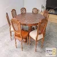 میز ناهارخوری کلاسیک گرد چوبی منبتی مدیسا