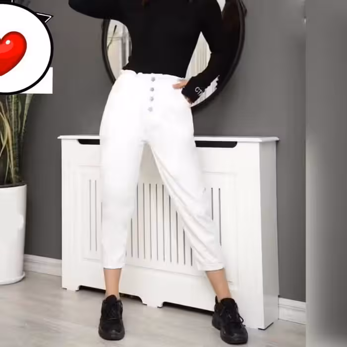 شلوار مام کتان کش رنگ مشکی وسفید سایز 36 تا48