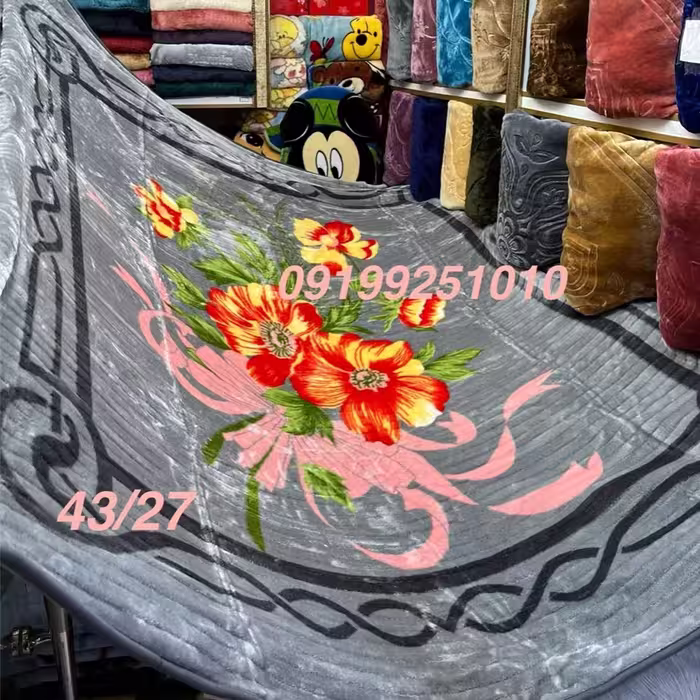 پتو نرمینه دونفره نسیم  گلدار مدل کرکره ای گلبرجسته ساکدار 