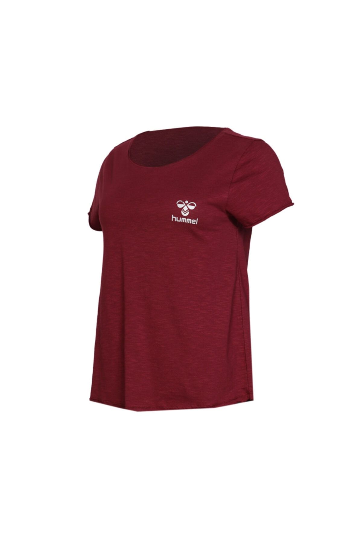 تی شرت ورزشی قرمز زنانه آستین کوتاه فلوروس t shirt hummel